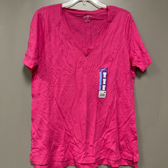 Eddie Bauer Womens Short Sleeve V-Neck Tee Sz Large Pink Relaxed Fit Tunic - Picture 1 of 2